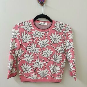 Valentino Pink and White Crew Neck Sweater